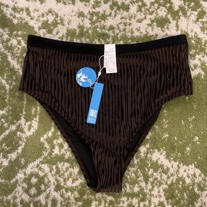 CUPSHE Ribbed Velvet bikini bottoms  in Brown with black waistband